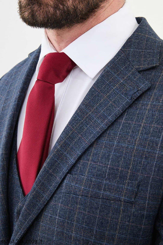 Navy Blue 3 Piece Tartan Suit