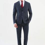 Ames Navy Blue 3 Piece Tartan Suit
