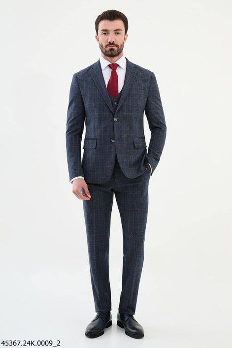 Ames Navy Blue 3 Piece Tartan Suit