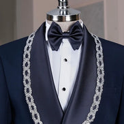 Navy Blue Crystal Embellished Shawl Collar Tuxedo