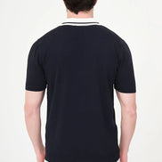 Navy Blue Pointelle Knit Button-Down Polo Shirt