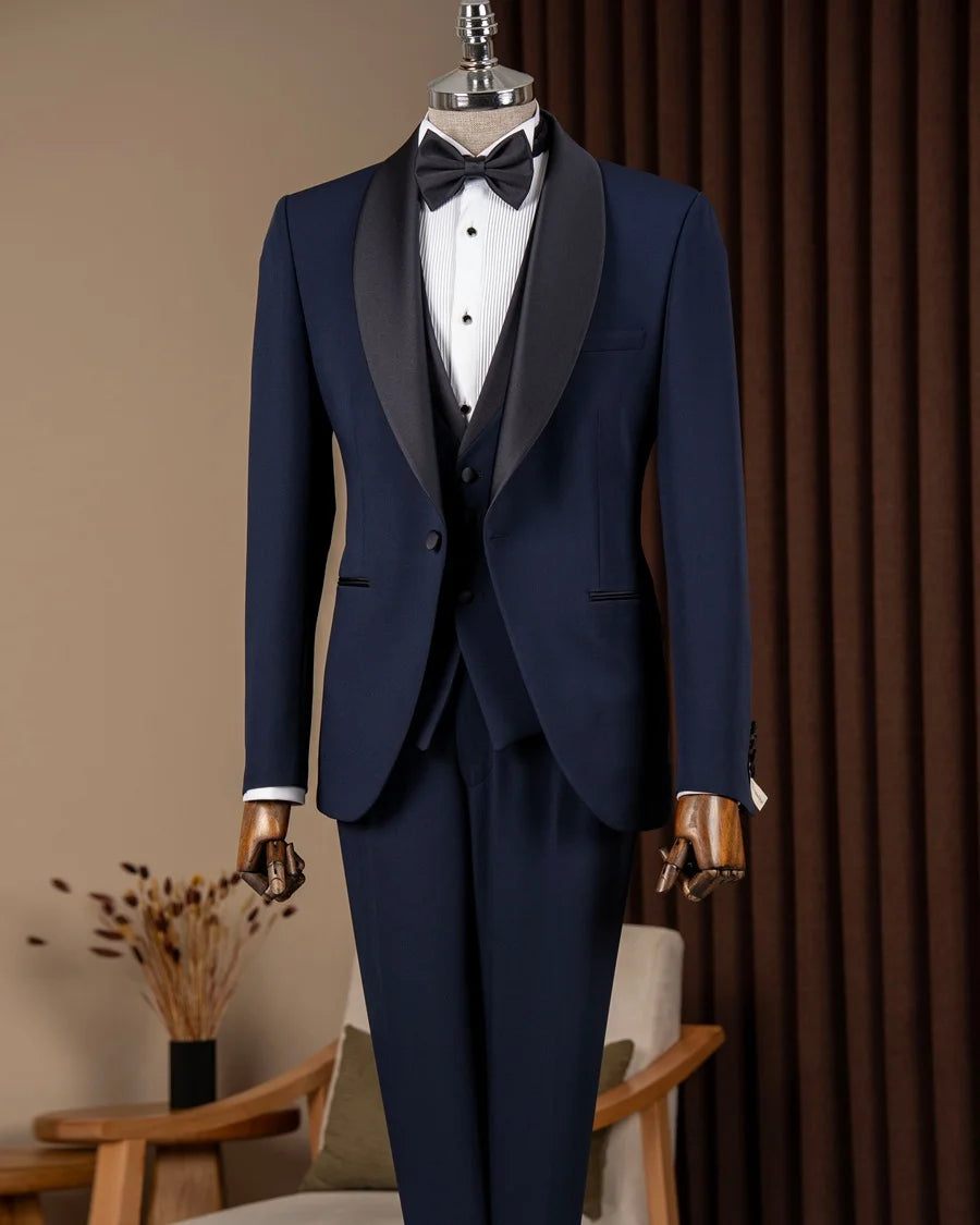 Navy Blue Shawl Lapel Men Tuxedo