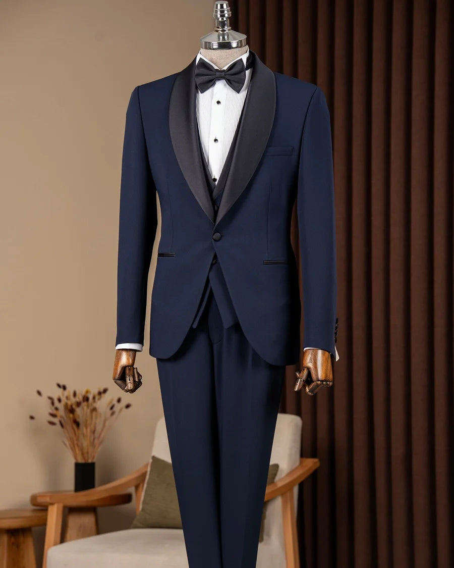 Navy Blue Shawl Lapel Men Tuxedo