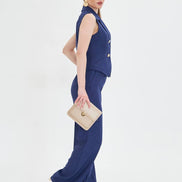 Navy Blue Sleeveless Vest & Wide Leg Pants