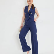 Navy Blue Sleeveless Vest & Wide Leg Pants