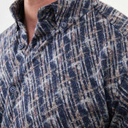 Ames Men's Navy Blue Slim Fit Patterned Wool Shirt