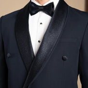 Navy Blue Sparkle Shawl Collar Double Breasted Tuxedo