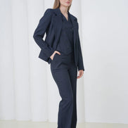 Navy Blue Striped Women Suit