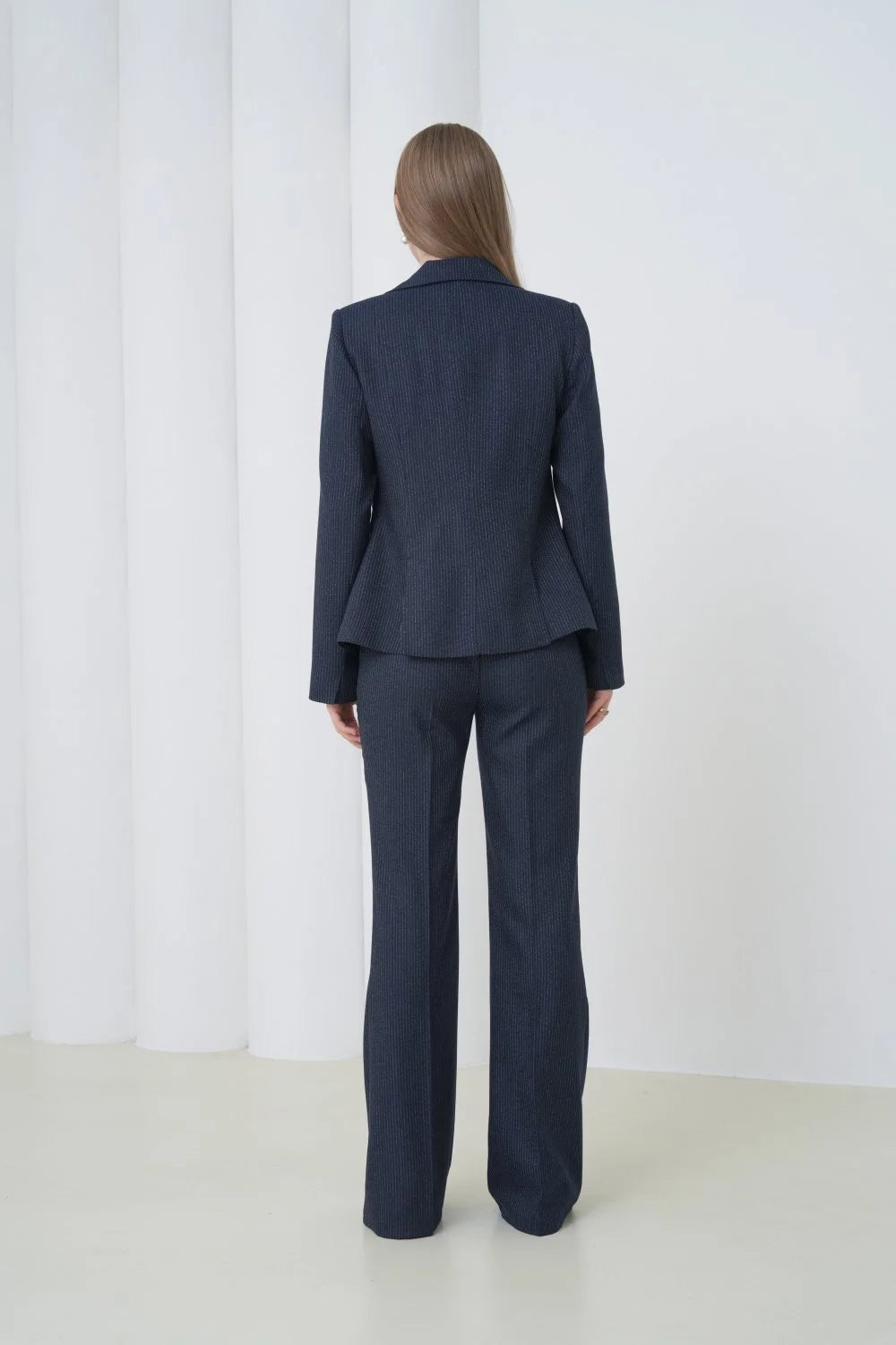 Navy Blue Striped Women Suit
