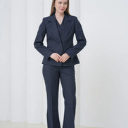 Navy Blue Striped Women Suit