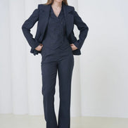 Navy Blue Striped Women Suit