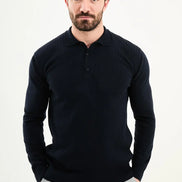 Navy Blue Wool Polo Sweater