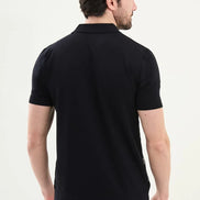 Striped Navy Knit Polo Shirt