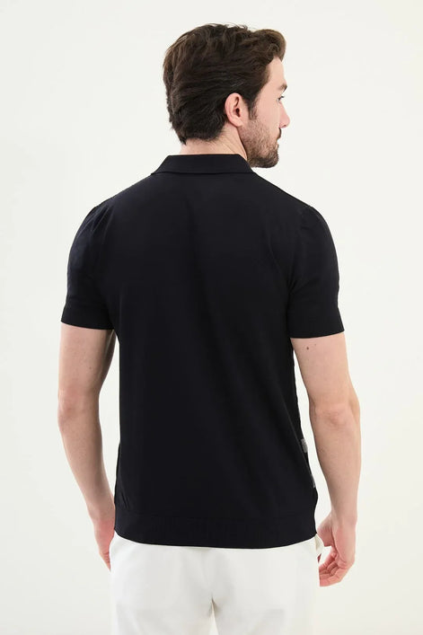 Striped Navy Knit Polo Shirt