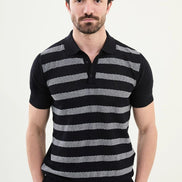 Striped Navy Knit Polo Shirt