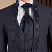 Navy Blue Slim Fit Mandarin Collar Tuxedo