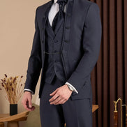 Navy Blue Slim Fit Mandarin Collar Tuxedo