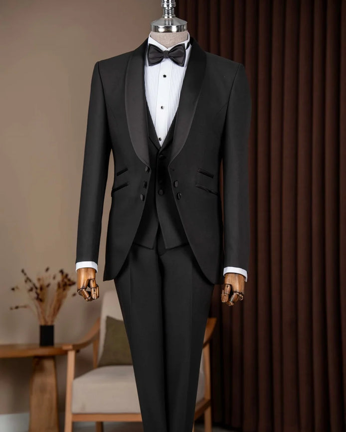 Noir Prestige 3 Piece Tuxedo - Black