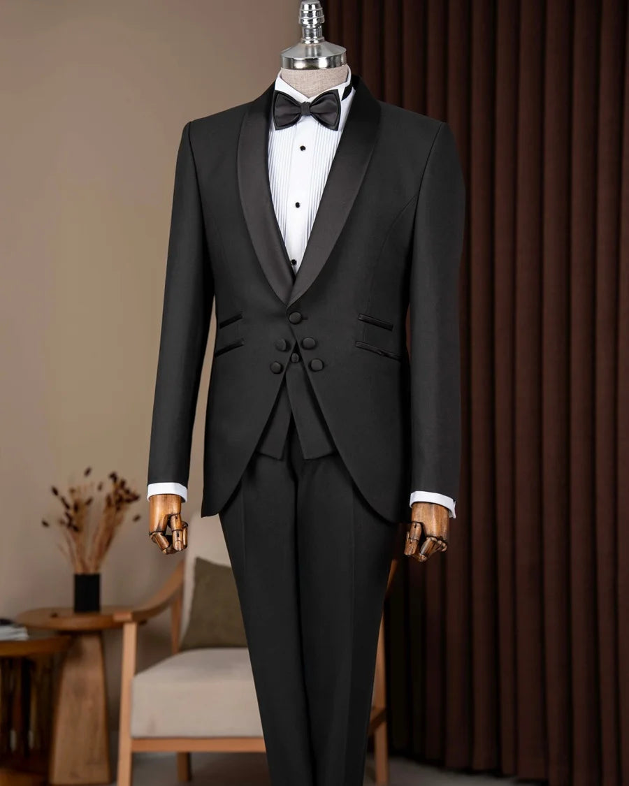 Noir Prestige 3 Piece Tuxedo - Black