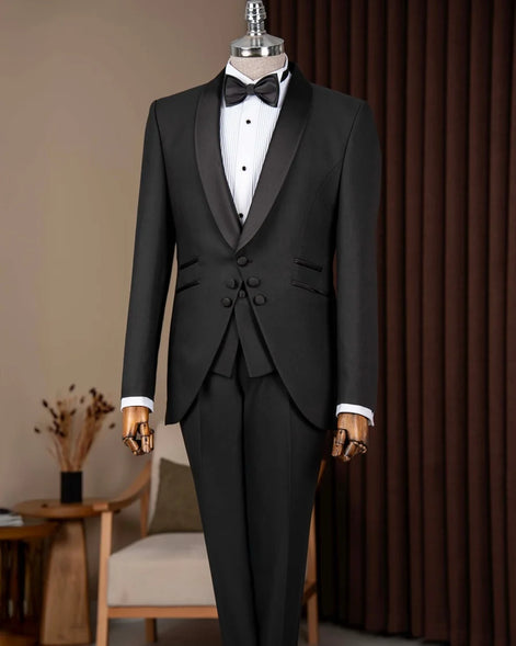Noir Prestige 3 Piece Tuxedo - Black