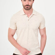 Paisley Knit Jacquard Polo - Beige