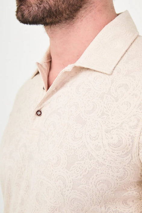 Paisley Knit Jacquard Polo - Beige