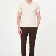 Beige Paisley Knit Jacquard Polo