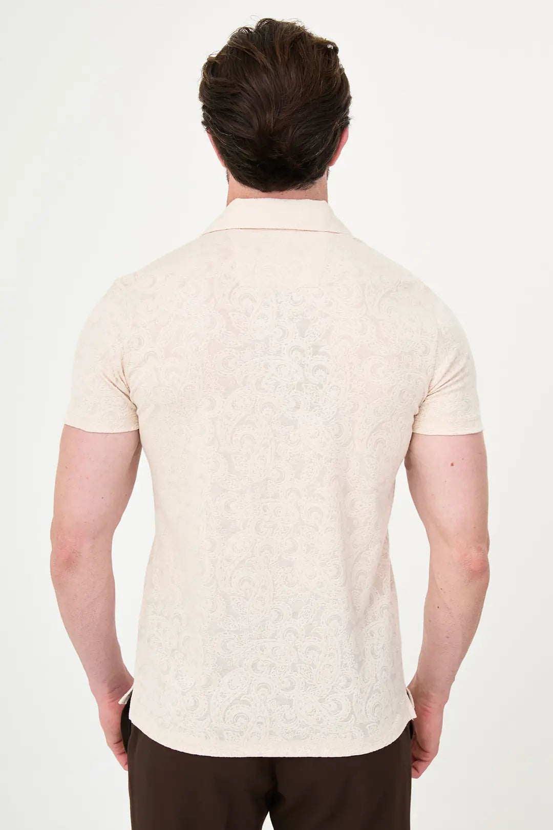 Paisley Knit Jacquard Polo - Beige