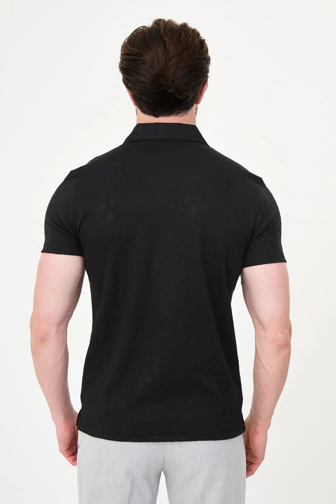 Black Paisley Knit Jacquard Polo