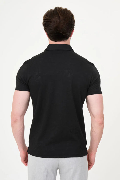 Black Paisley Knit Jacquard Polo