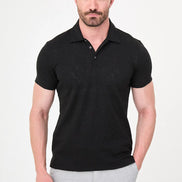 Paisley Knit Jacquard Polo - Black