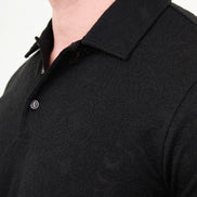Paisley Knit Jacquard Polo - Black