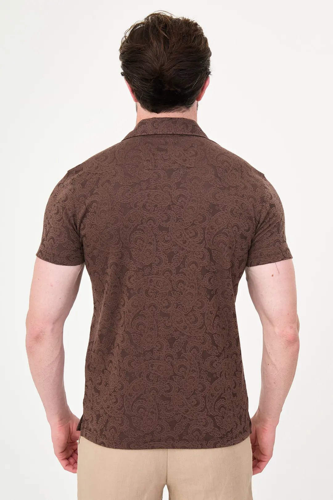 Paisley Knit Jacquard Polo - Brown