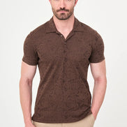 Paisley Knit Jacquard Polo - Brown