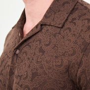 Brown Paisley Knit Jacquard Polo
