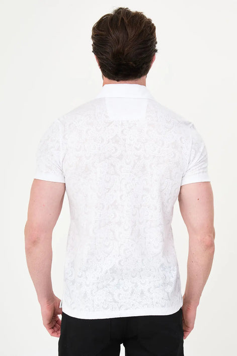 Paisley Knit Jacquard Polo - White