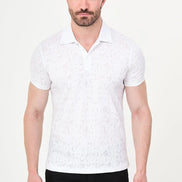 Paisley Knit Jacquard Polo - White