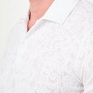 Paisley Knit Jacquard Polo - White