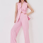 Pink Longline Vest Wide Leg Pants Suit Set