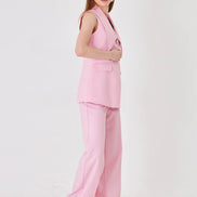 Pink Longline Vest Wide Leg Pants Suit Set