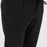 Black Pinstripe Wool Drawstring Trousers