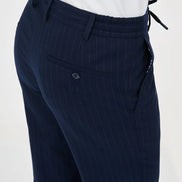 Navy Blue Pinstripe Wool Drawstring Trousers