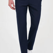 Pinstripe Wool Drawstring Trousers Navy
