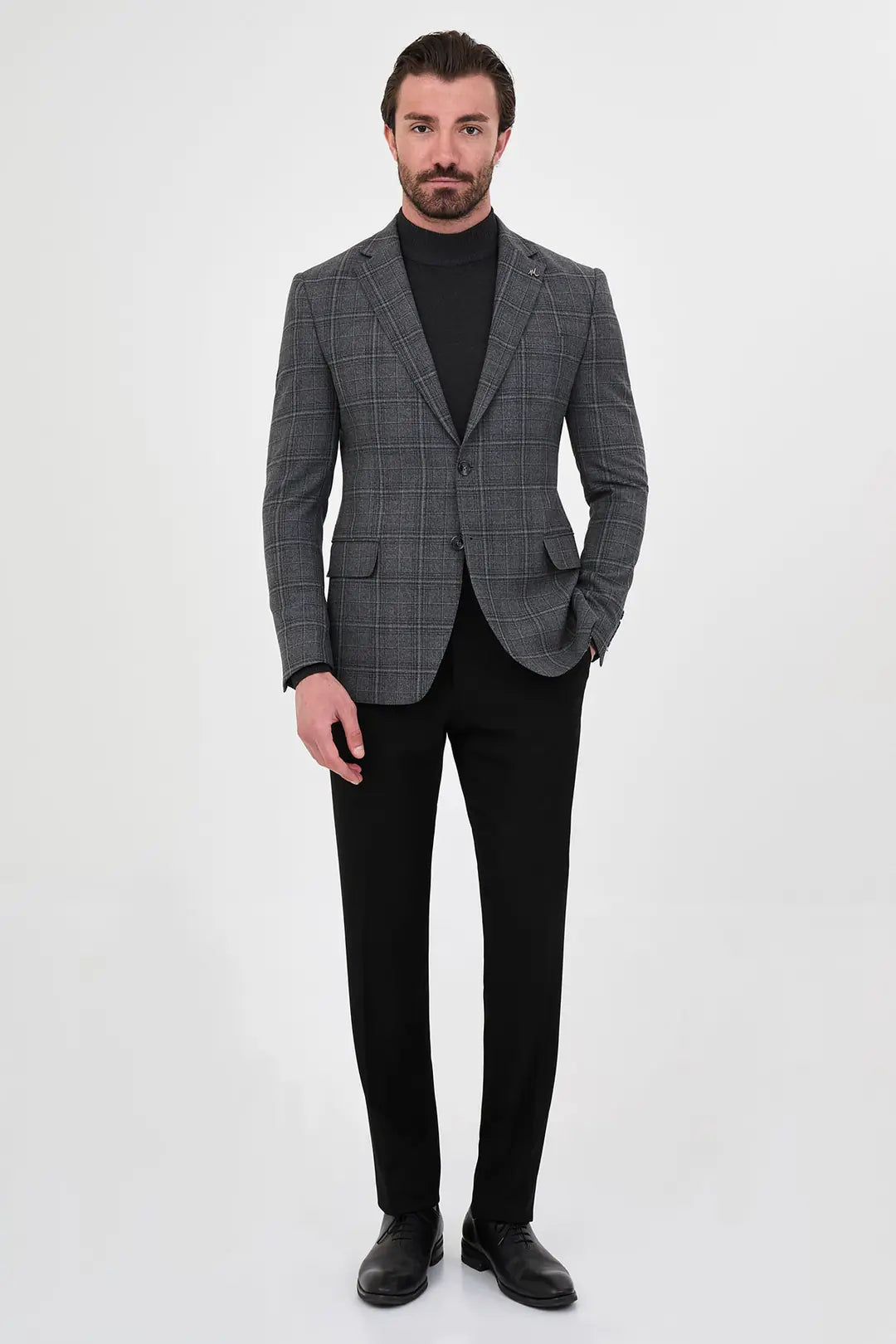 Black Plaid Wool Blazer
