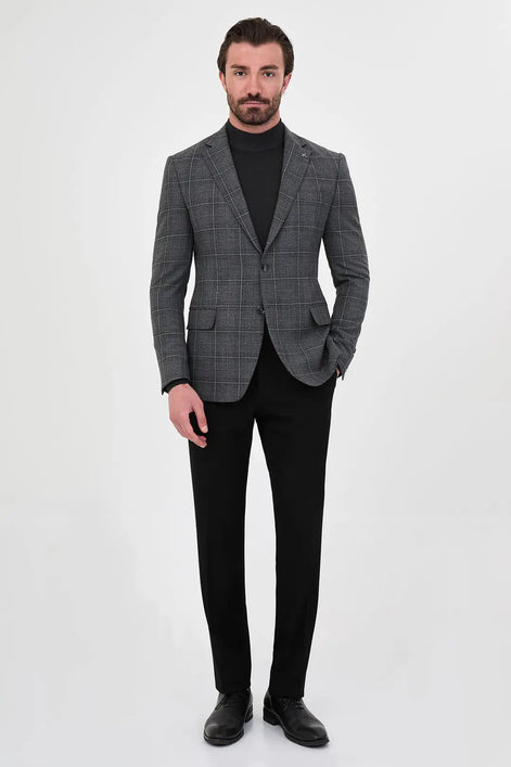 Black Plaid Wool Blazer