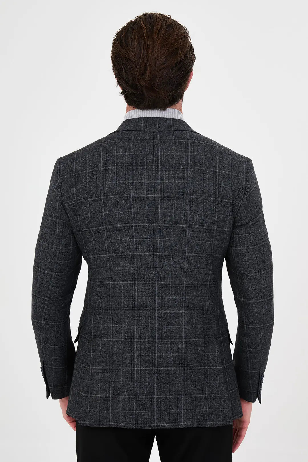 Plaid Navy Blue Wool Blazer
