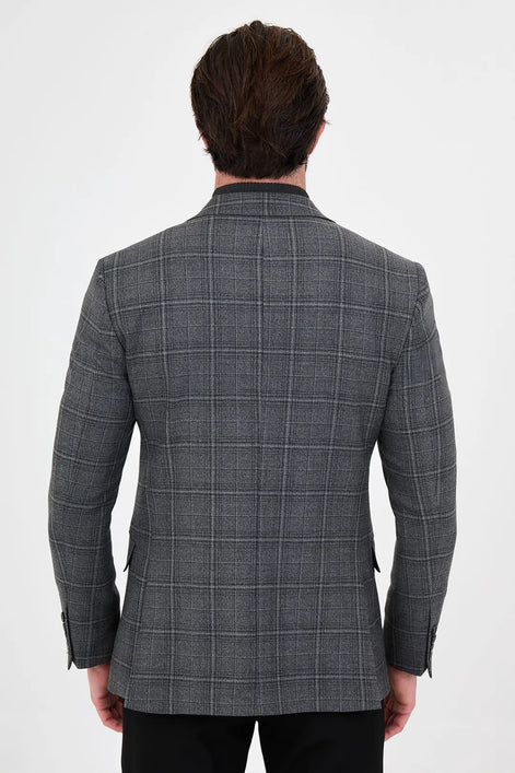Plaid Black Wool Blazer