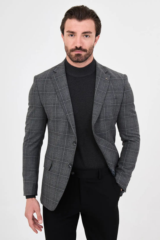 Plaid Black Wool Blazer