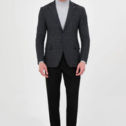 Navy Blue Plaid Wool Blazer