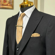 Plano Beige Black Wool Suit
